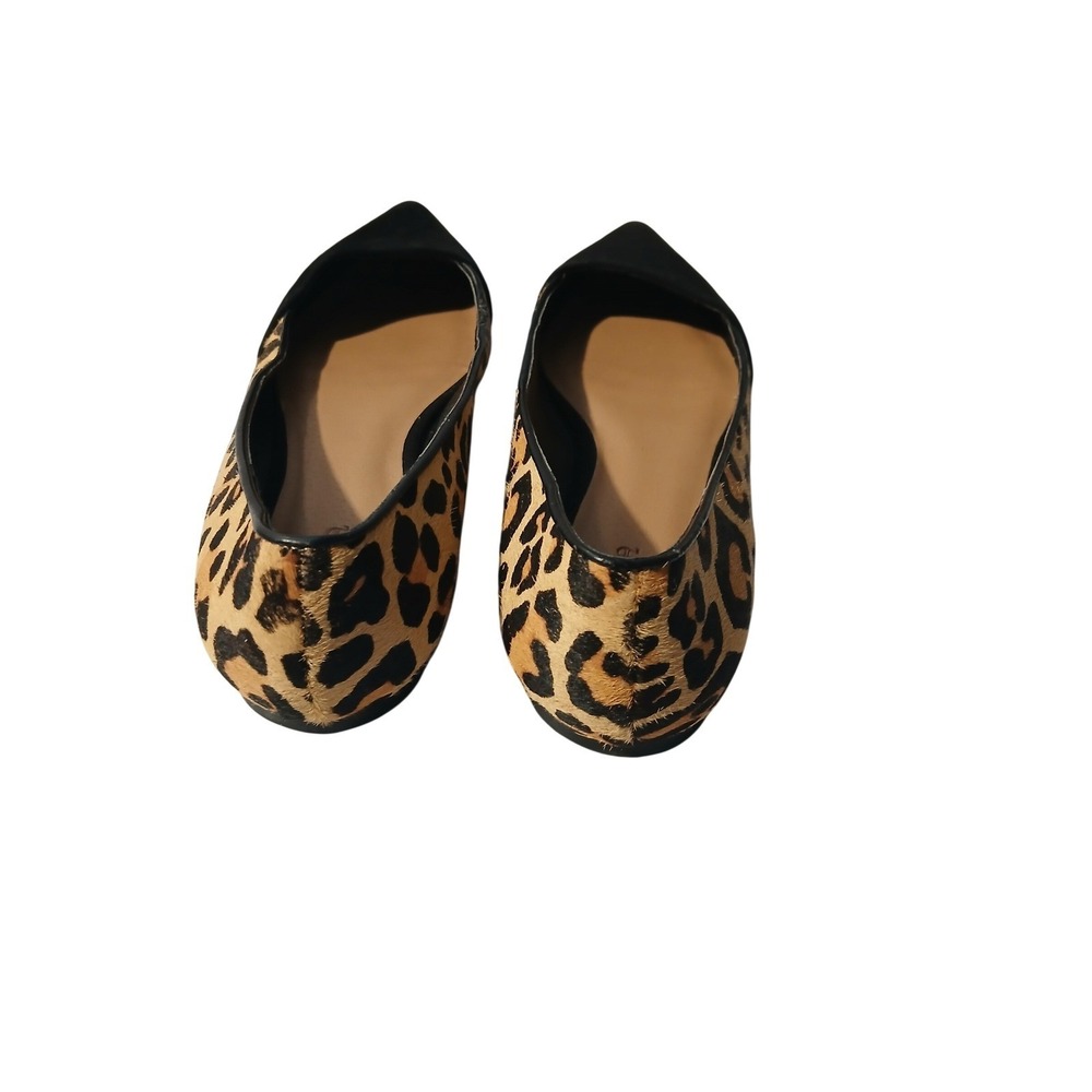 Crown Vintage Women Leopard Calf Hair Black Suede Pointed Toe Flasize 8.5 - Picture 3 of 5